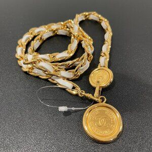 Chanel Gold and White Leather Belt/Necklace (144720)